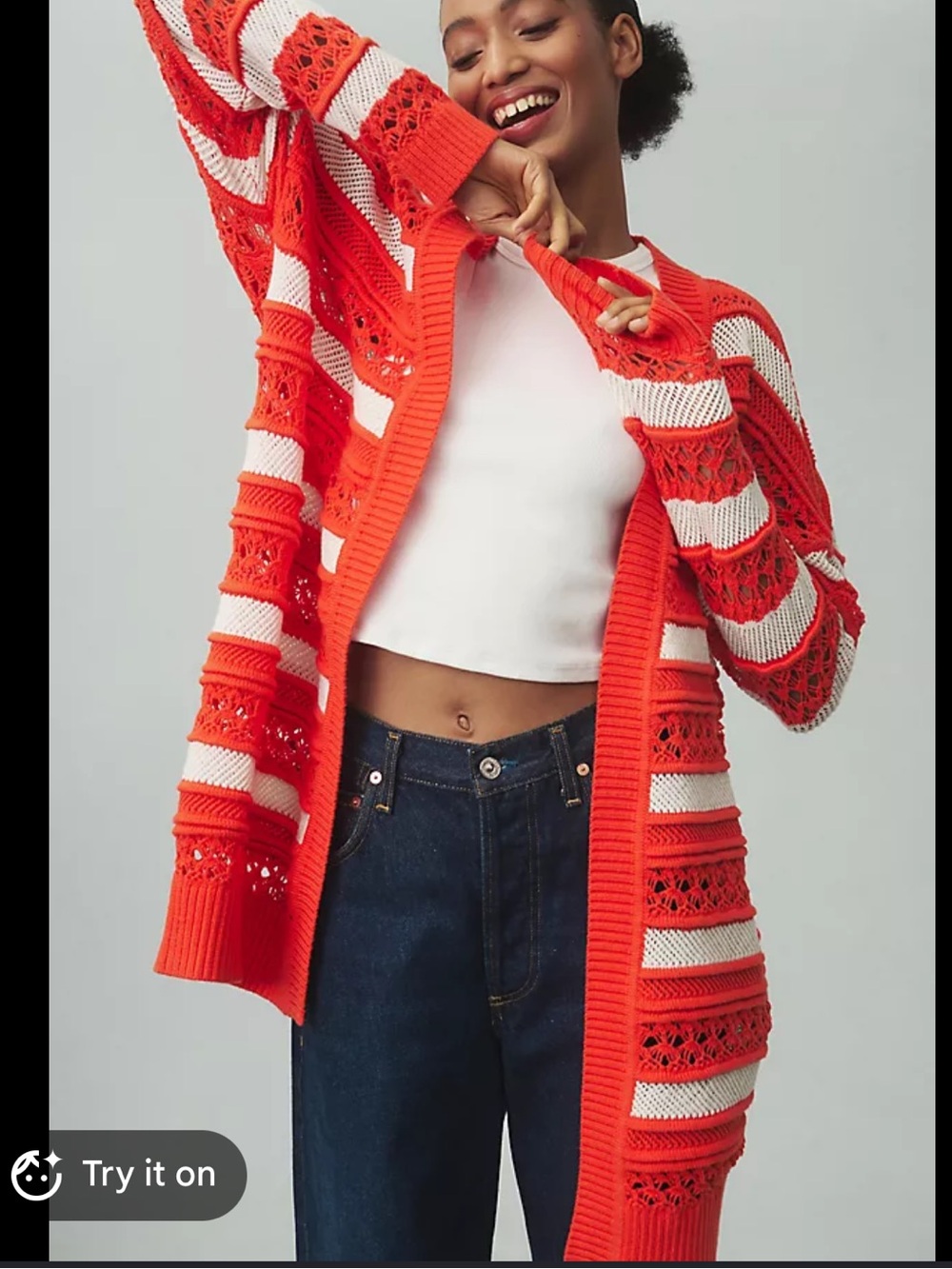 Anthropology Maeve Orange/ white cardigan